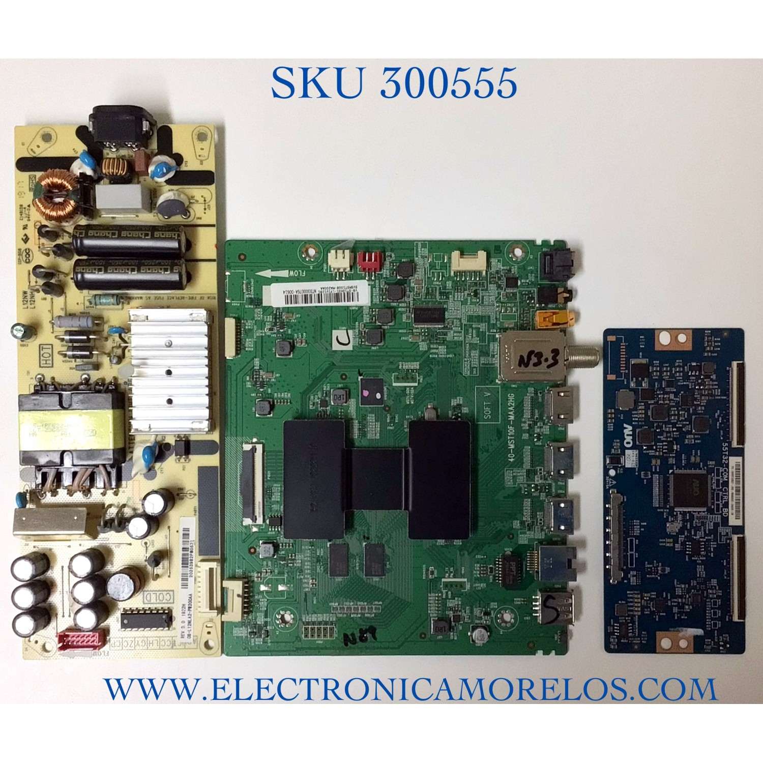 KIT DE TARJETAS PARA TV TCL MAIN SVSMST1008-MA200AA / 40-MST10F-MAA2HG / V8-ST10K01-LF1V1291 / FUENTE 08-L12NLA2-PW200AA / L12NW / L12NH / T-CON 55.55T32.C27 / 55T32-C0L / 5555T32C27 / PANEL T550QVN05.7 / MODELO 55S425